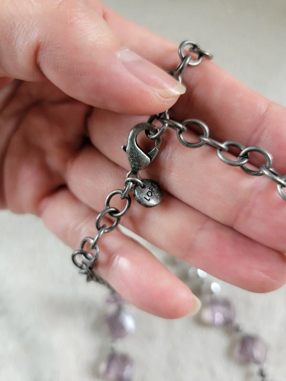 LOFT | Long Elegant Silver Tone Lavender Crystal & Faux Pearl Necklace - Picture 5 of 9